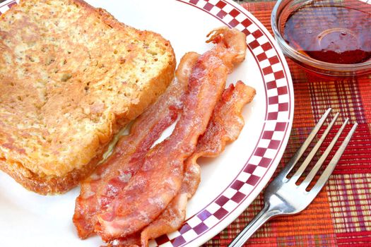 Homemade French toast with bacon.