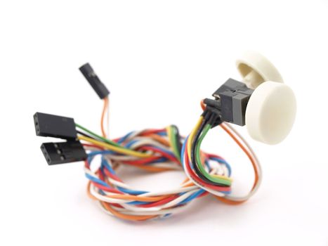 White buttons and wiring isolated against a white background.