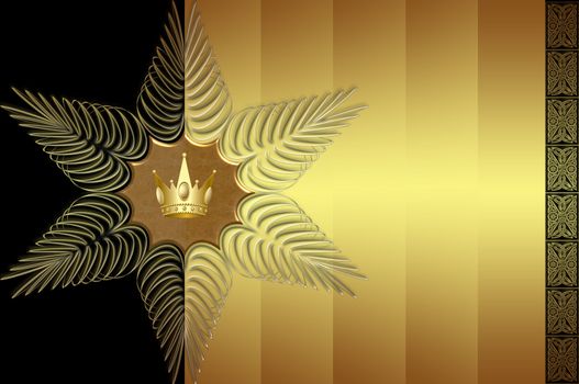 Golden background with crown and abstract flower