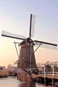 Windmills in wintertime at Kinderdijk in the Netherlands