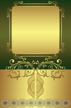 Golden frame on green decorative background