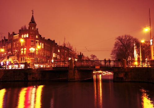 Amsterdam city by night in the Netherlands