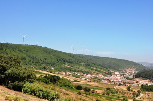 The village on the hillside in Portugal, using wind energy