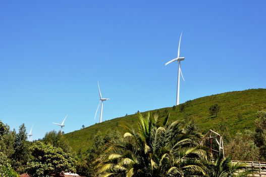 Landscape with wind power generators