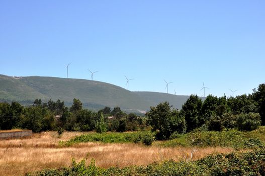 Landscape with wind power generators