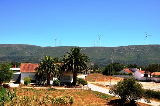 Landscape with wind power generators