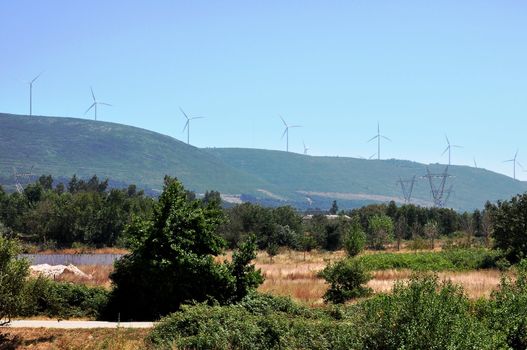 Landscape with wind power generators