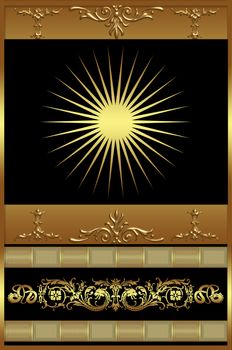 Black background with decorative golden elements. For your design