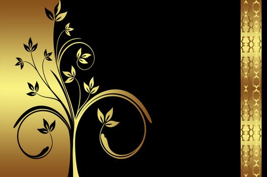 Decorative background with golden flower and others elements