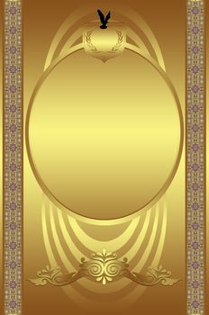 Decorative golden frame with elements on golden background