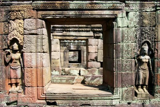 12th century doorways at the temple complex of Ta Prohm near Angkor Watt, Siem Reap, Cambodia.
