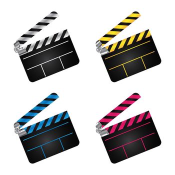A set of movie clapper boards over white background