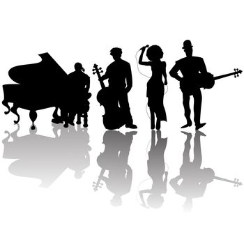 Jazz players silhouettes against white background