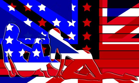 The British and American flags on sexy lady's.
