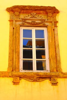 Decorated Closed Window Of Old Building In Arezzo, Italy