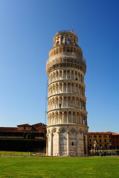 Leaning Tower Of Pisa Under Construction With Electric Cable Connected