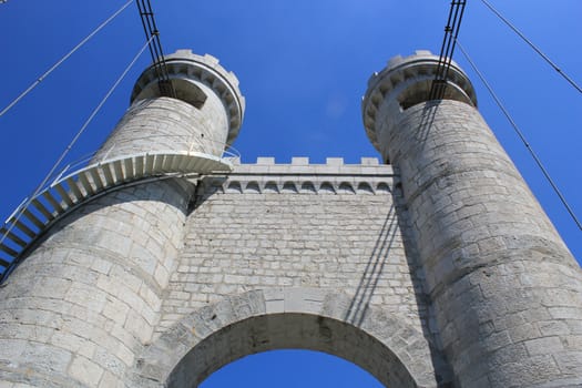 Towers of the bridge Charles-Albert, usually called bridge of the Caille, Haute-Savoie, France
