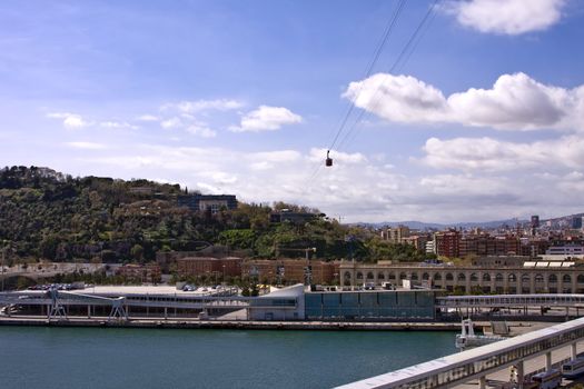 Montjuic cable car over the harbour in Barcelona Spain
