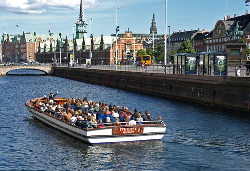 Canal tours for tourists in Copenhagen, Denmark.