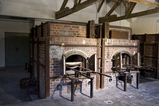 The crematorium furnaces at Dachau concentration camp near Munich in Germany