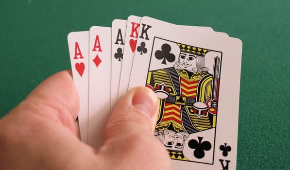 A great poker hand with aces and kings