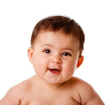 Beautiful cute happy smiling laughing baby face, isolated.