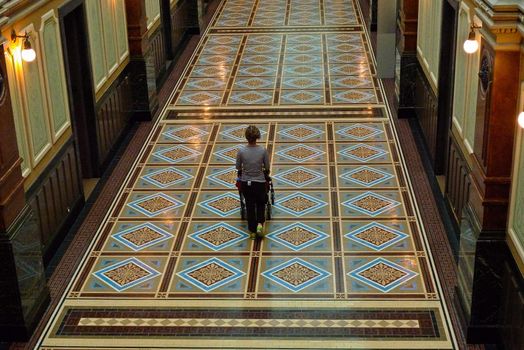 Walking baby in an elegant building in Washington DC