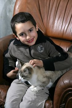 boy with beautiful firendly cat