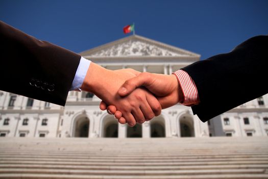 business shake hand over white background