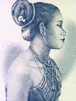 Beautiful woman on 10 kip 1962 banknote from Laos