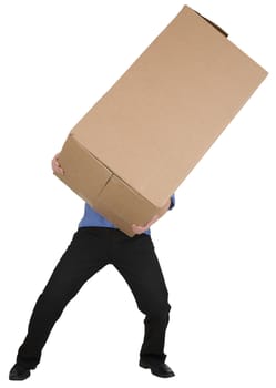 Man holding on hands big cardboard box