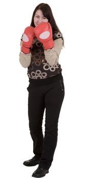 Tatar girl in blood red boxer gloves