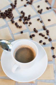 Shot of cup coffe on the table