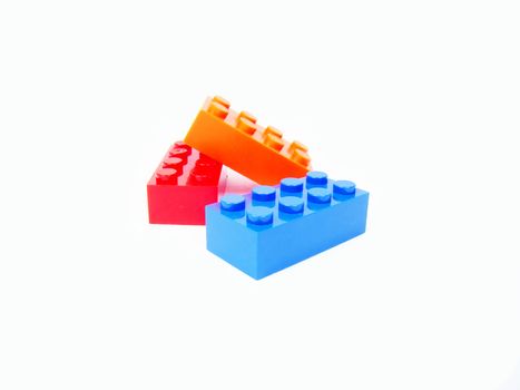 Colorful display of building blocks , entertainment for children.
