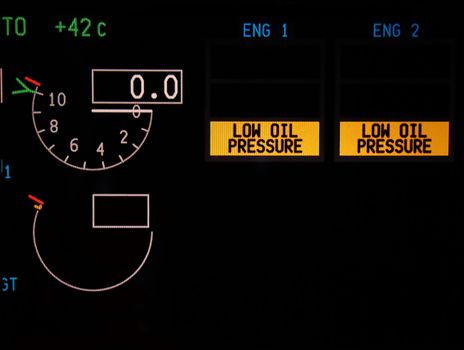 Display electronic unit. Engine instrument panel of a modern airliner.