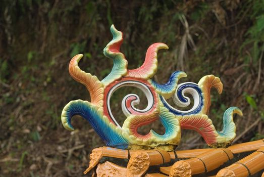 This is Taiwan temple decoration, with beautiful color in blue, green and yellow.