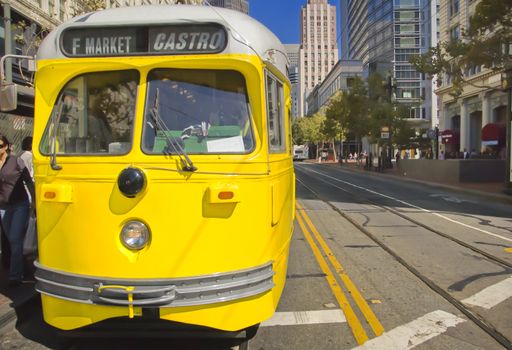 Yellow tram in San Francisco, California, USA