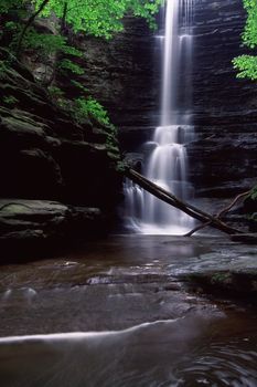 Beautiful Lake Falls pours into a deep canyon at Matthiessen State Park in central Illinois.
