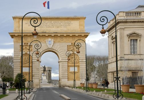Arc de Triomphe, Montpellier, Languedoc Roussillon, France. Built in 1692 by Charles-Augustin Daviler to the glory of Louis XIV 