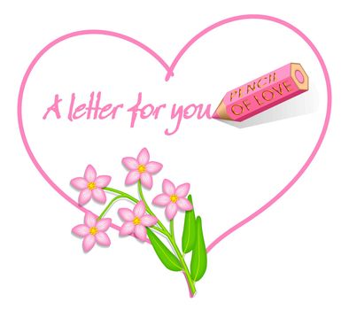 Valentines or all year round love note with wild pink flowers Common centaury or European centaury isolated on a pure white background.