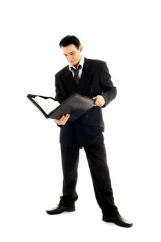 picture of businessman with folder over white background