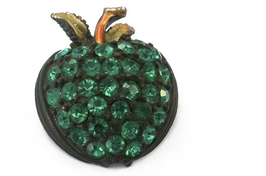 Green rhinestone apple pin