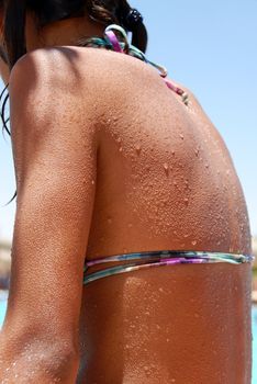 girl's skin on back after swimming, cower