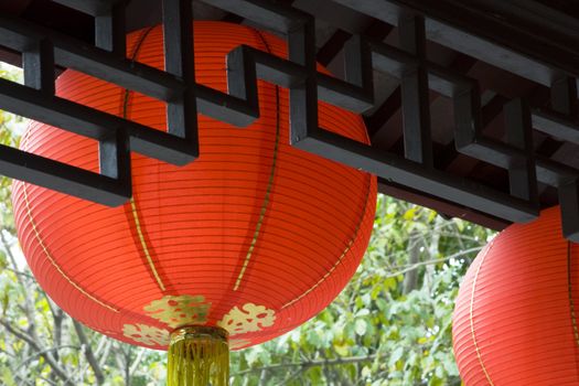 line chinese red lantern in the temple 