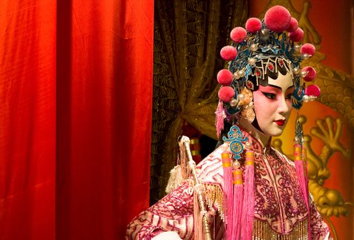 chinese opera dummy and red cloth as text space 