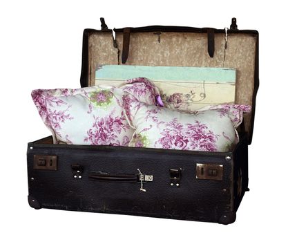 Old Suitcase with Cushions isolated with clipping path