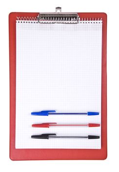 Blank clipboard with a pen isolated on white