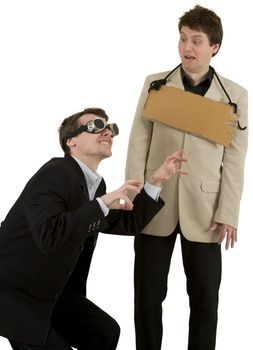 Men representing financial crisis on the white background