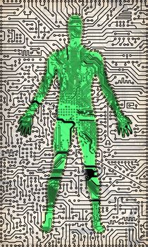 Silhouette of man formed in electronic components