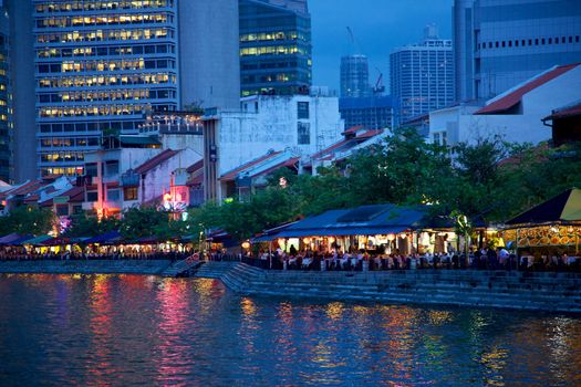 Historic Boat Quay, on the southern bank of the Singapore River.